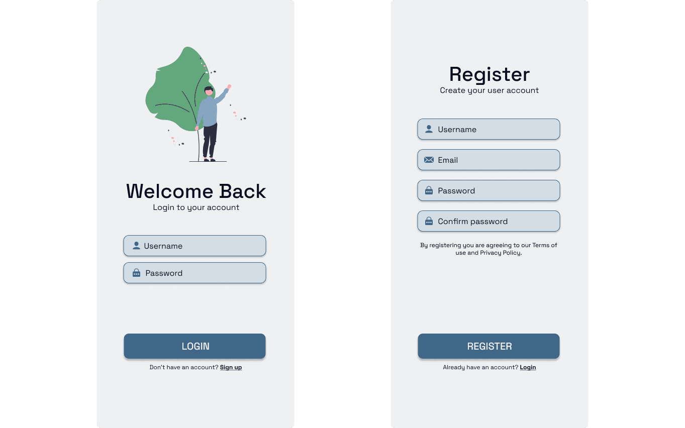 Cash flow login and sign up forms