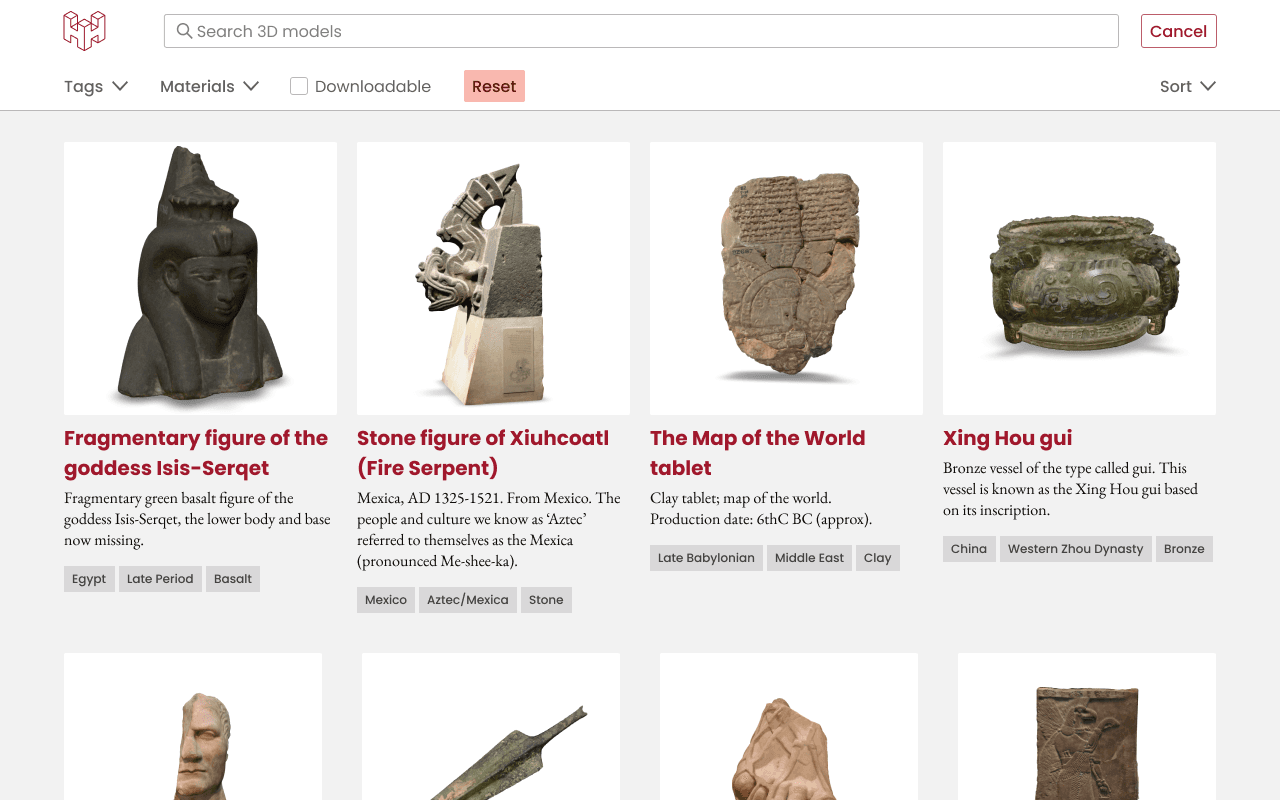 Heritage Hub gallery page with search bar expanded