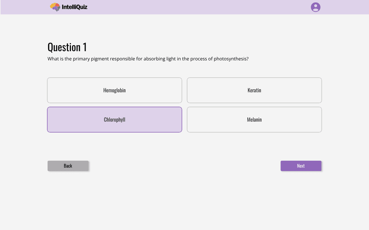 Intelliquiz multiple choice question page