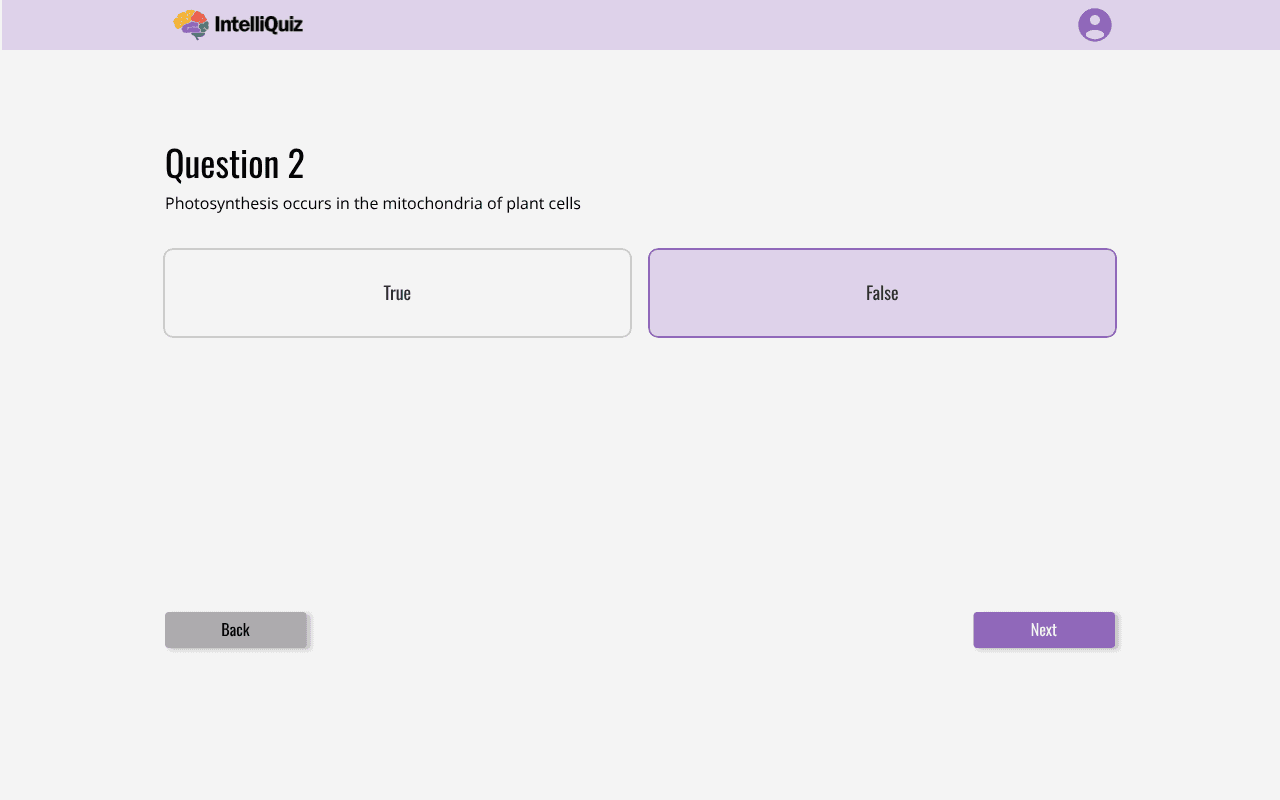 Intelliquiz true or false question page