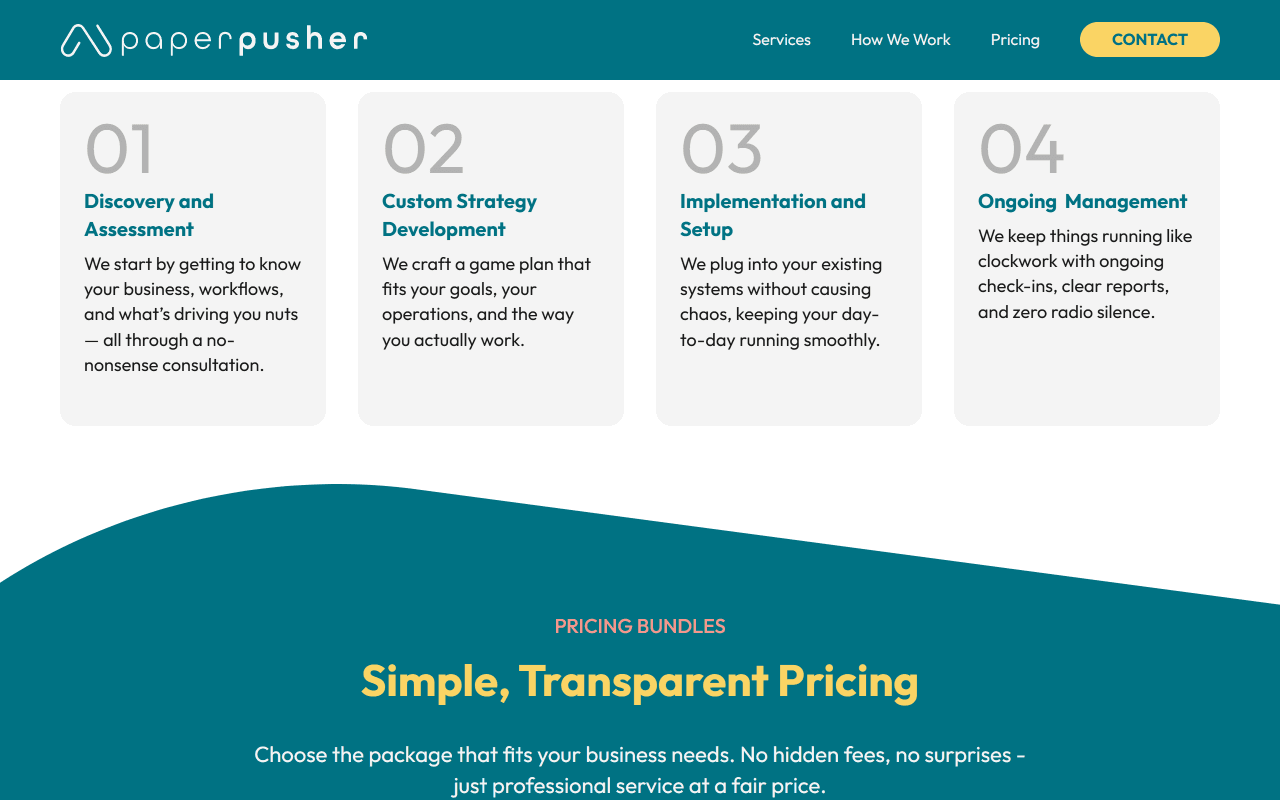 Paper Pusher process and pricing sections