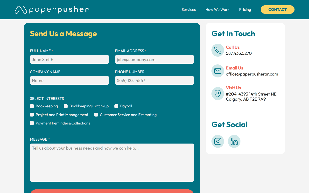 Paper Pusher contact form