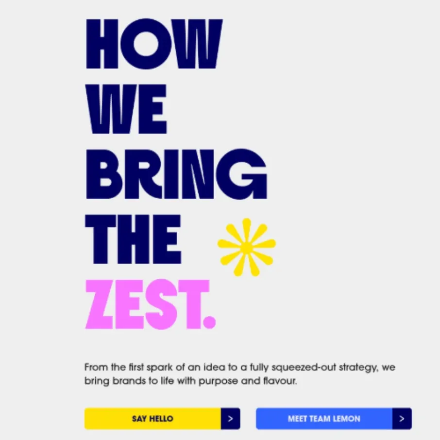 Landing page's about section with CTA buttons.