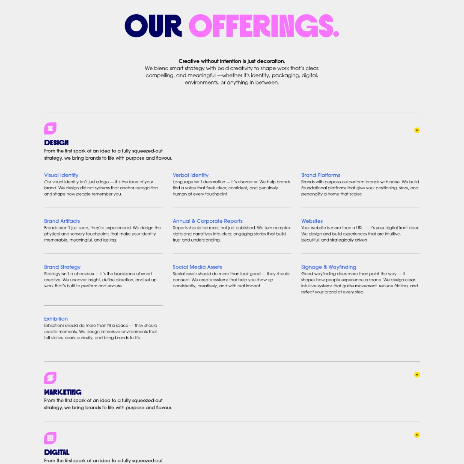 Services page drawers.