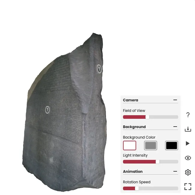 3D model visualizer with options toolbar open.